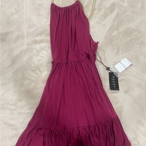 Gucci Magenta Halter Tiered Mini Dress